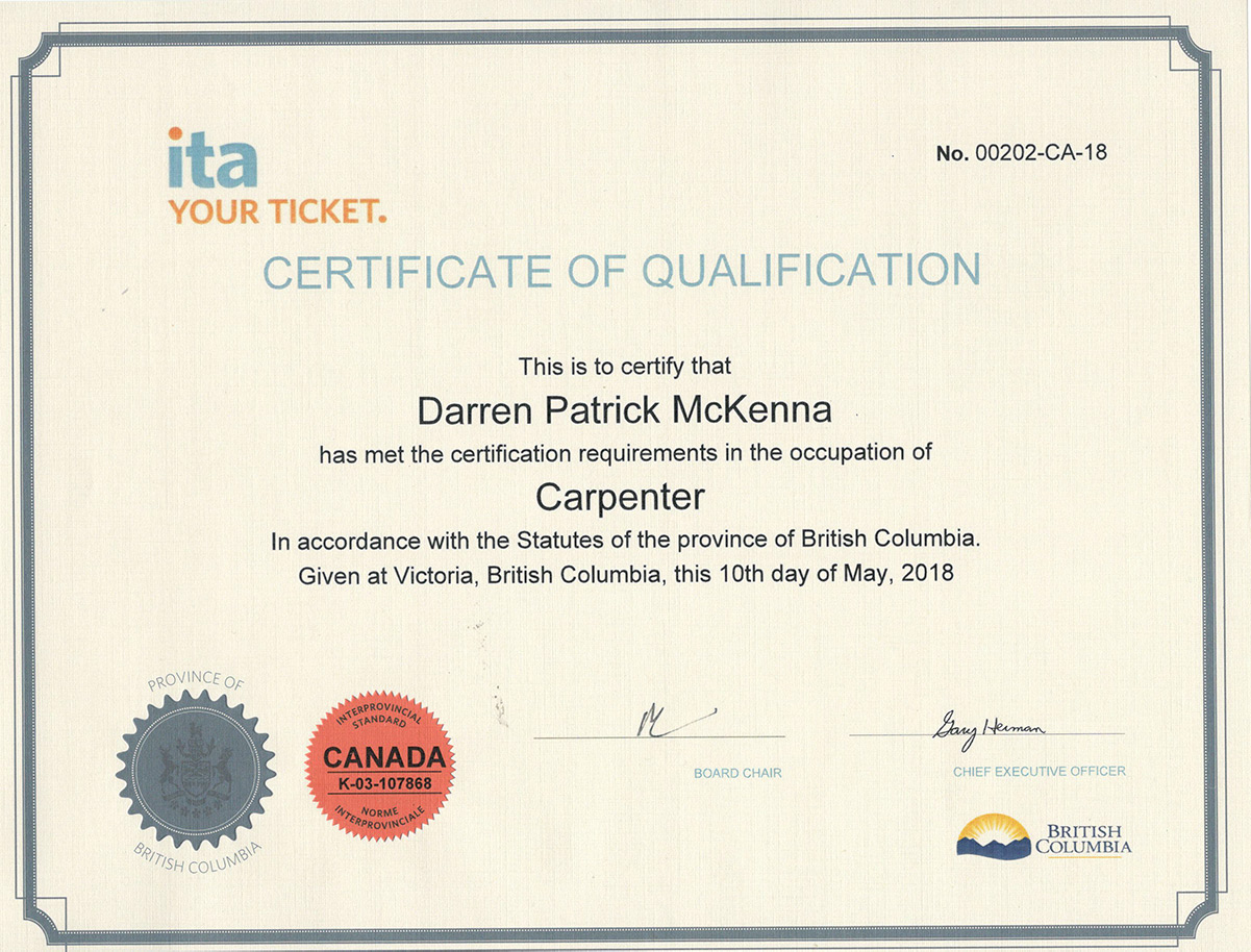 Darren Mckenna Ita Bc Certificate Integrated Carpentry Tutorials